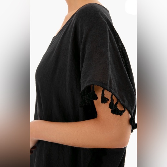 One Size Fits Most Black Swimsuit Coverup With Black Pompons, New - Picture 3 of 8